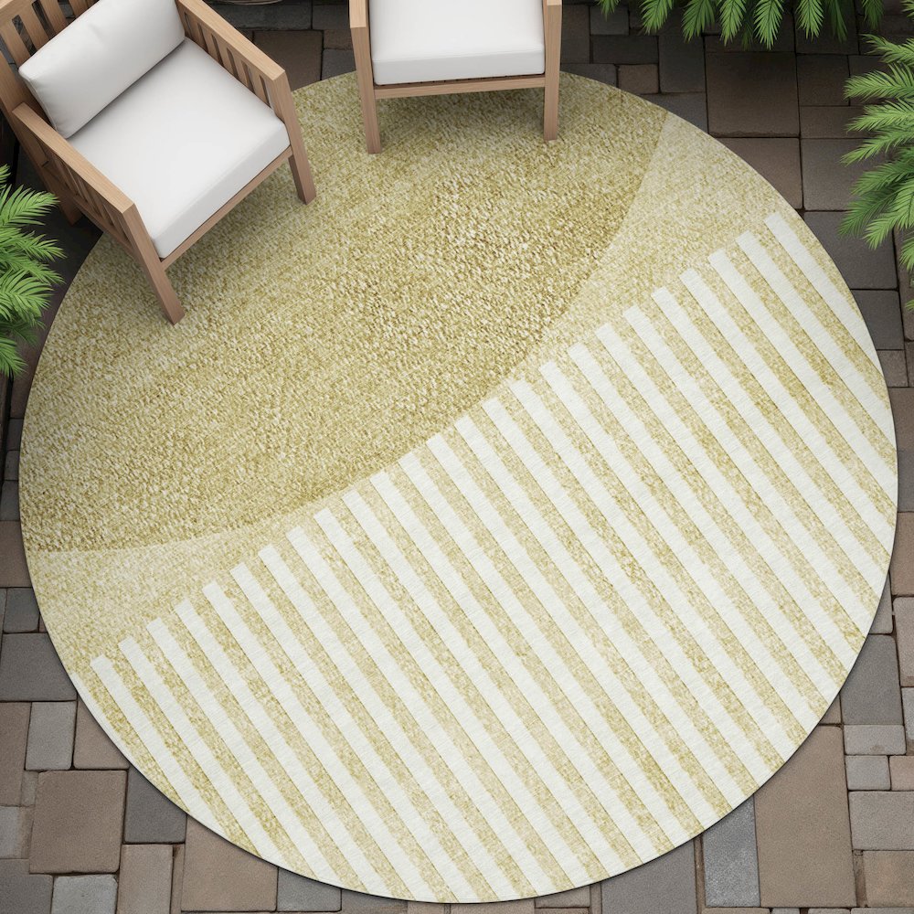 Machine Washable Indoor/Outdoor Chantille ACN2134 Wheat 8' x 8' Round Rug