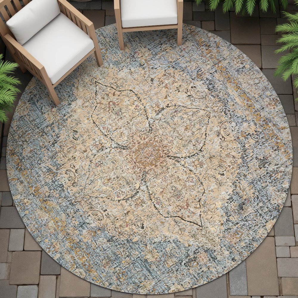 Machine Washable Indoor/Outdoor Chantille ACN2136 Blue 8' x 8' Round Rug