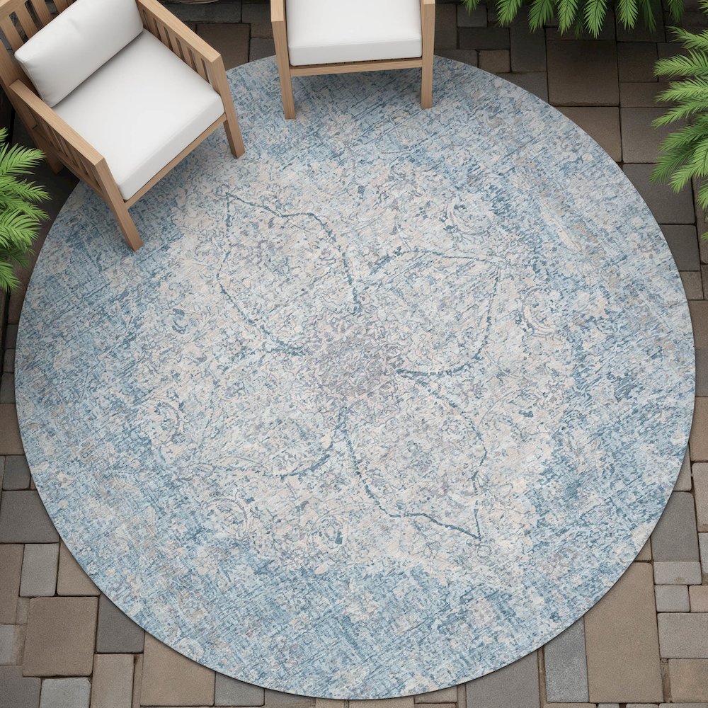Machine Washable Indoor/Outdoor Chantille ACN2136 Denim 8' x 8' Round Rug