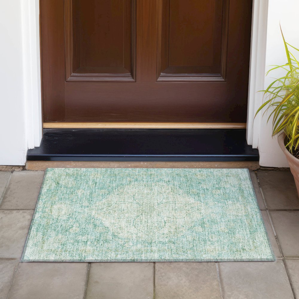 Machine Washable Indoor/Outdoor Chantille ACN2136 Teal 1'8" x 2'6" Rug