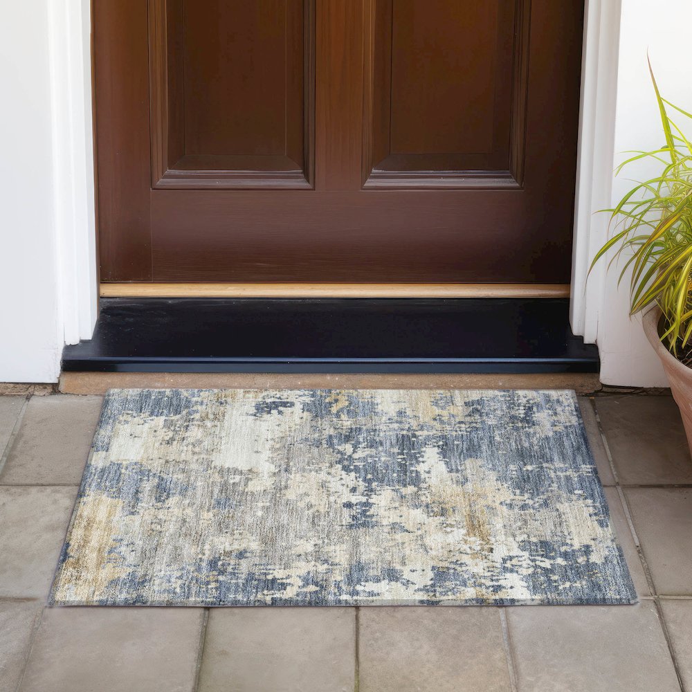 Machine Washable Indoor/Outdoor Chantille ACN2142 Blue 1'8" x 2'6" Rug