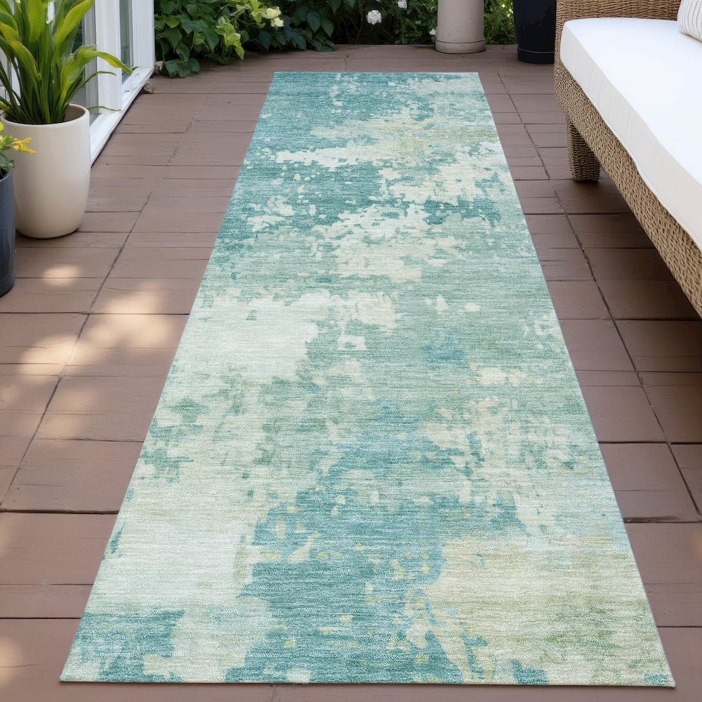Machine Washable Indoor/Outdoor Chantille ACN2142 Teal 2'3" x 7'6" Runner Rug