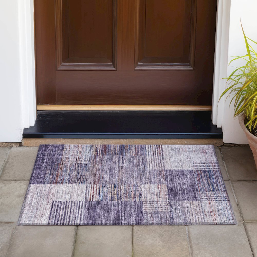 Machine Washable Indoor/Outdoor Chantille ACN2149 Plum 1'8" x 2'6" Rug