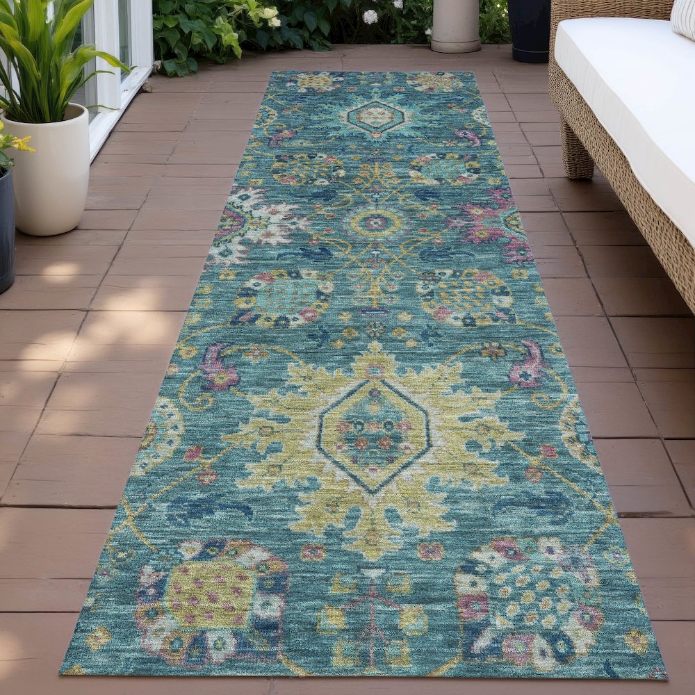 Machine Washable Indoor/Outdoor Chantille ACN2151 Teal 2'3" x 7'6" Runner Rug