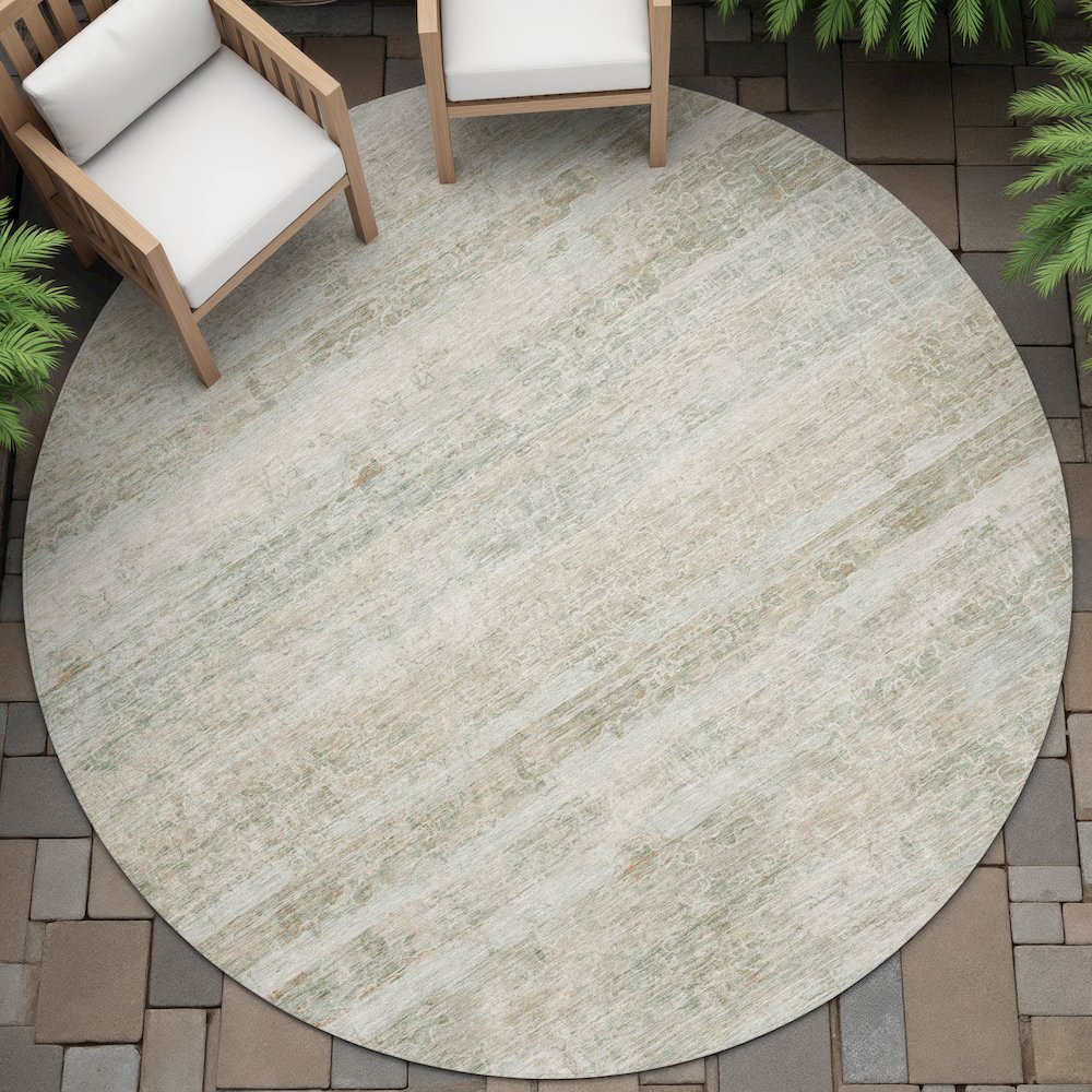 Machine Washable Indoor/Outdoor Chantille ACN2154 Putty 8' x 8' Round Rug