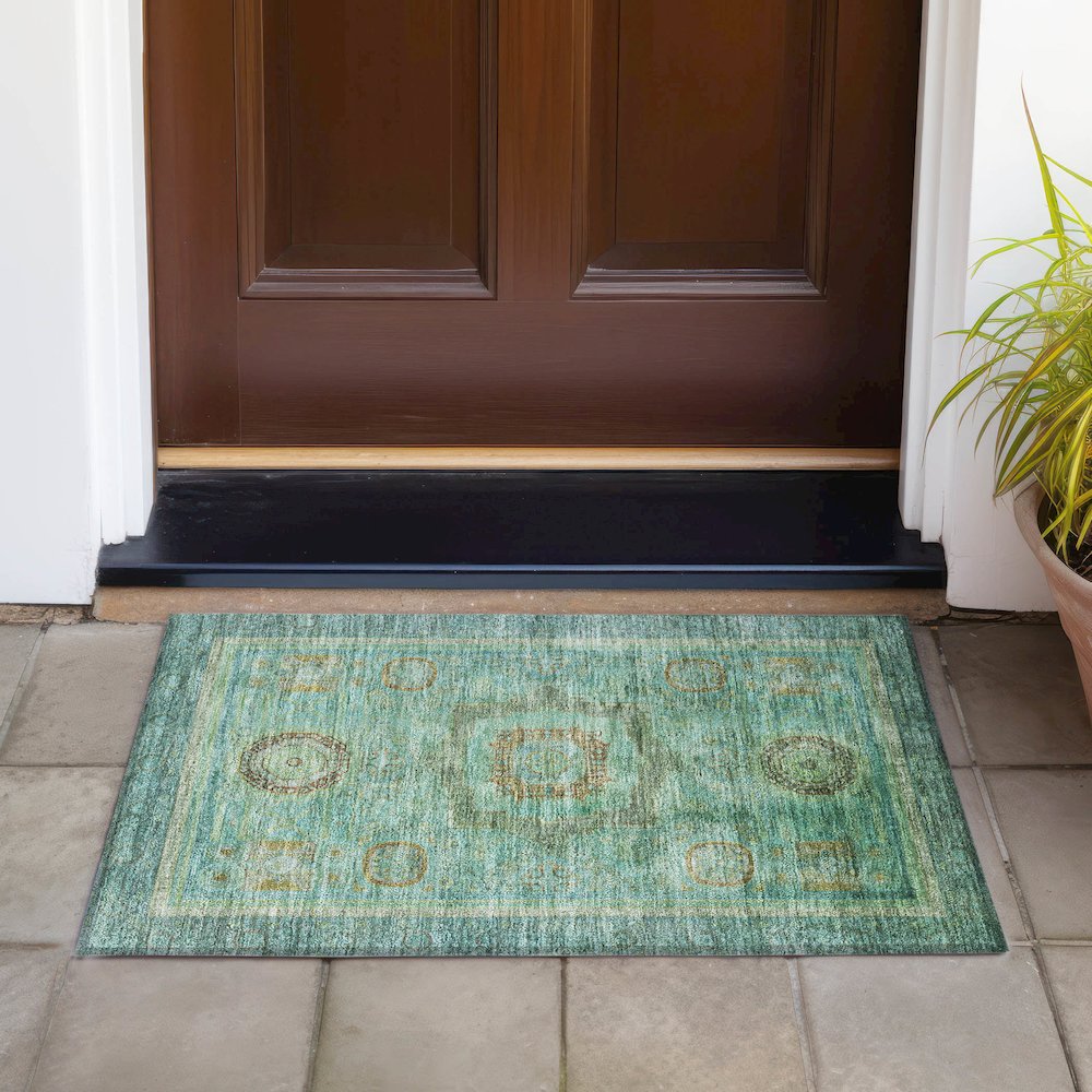 Machine Washable Indoor/Outdoor Chantille ACN2159 Green 1'8" x 2'6" Rug