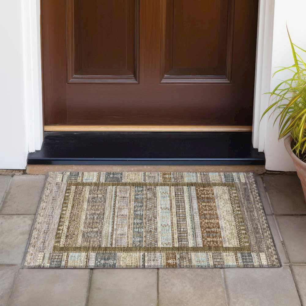Machine Washable Indoor/Outdoor Chantille ACN2160 Brown 1'8" x 2'6" Rug