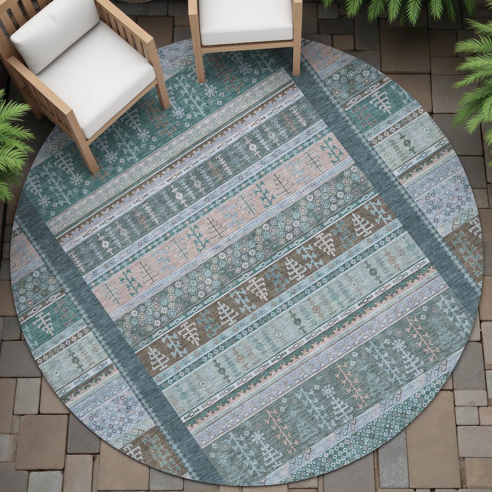 Machine Washable Indoor/Outdoor Chantille ACN2160 Emerald 8' x 8' Round Rug