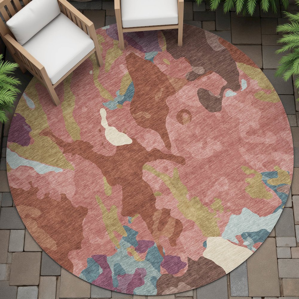 Machine Washable Indoor/Outdoor Chantille ACN2161 Pink 8' x 8' Round Rug