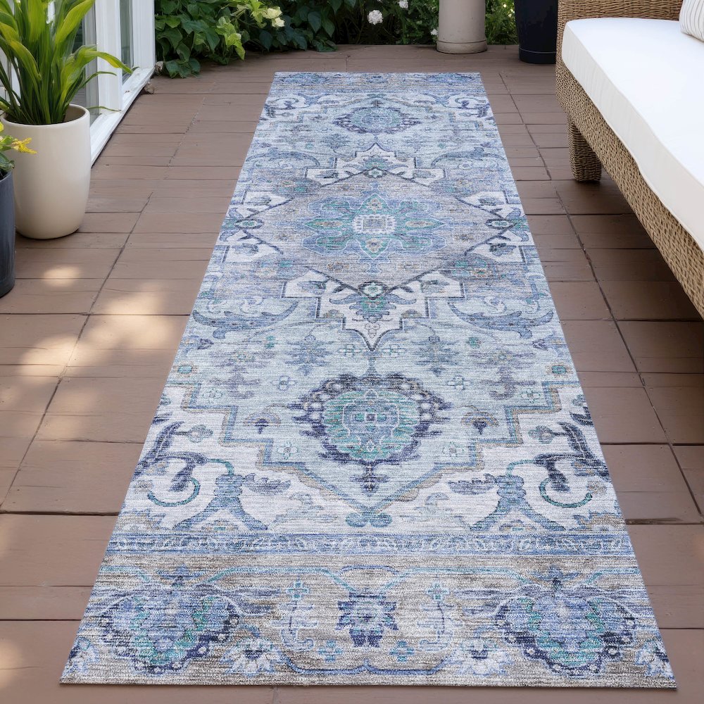 Machine Washable Indoor/Outdoor Chantille ACN2163 Blue 2'3" x 7'6" Runner Rug