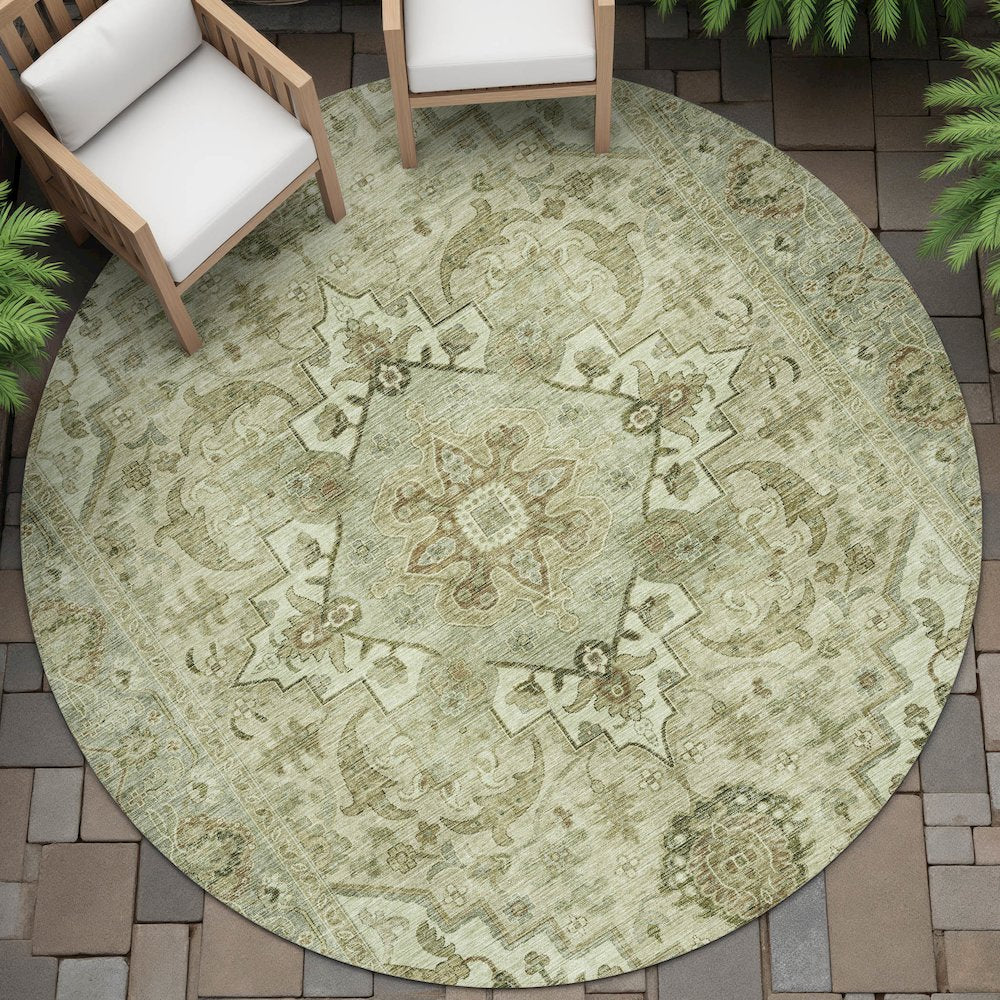 Machine Washable Indoor/Outdoor Chantille ACN2164 Sage 8' x 8' Round Rug