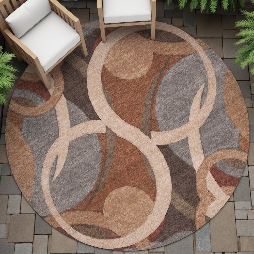 Machine Washable Indoor/Outdoor Chantille ACN2167 Burgundy 8' x 8' Round Rug