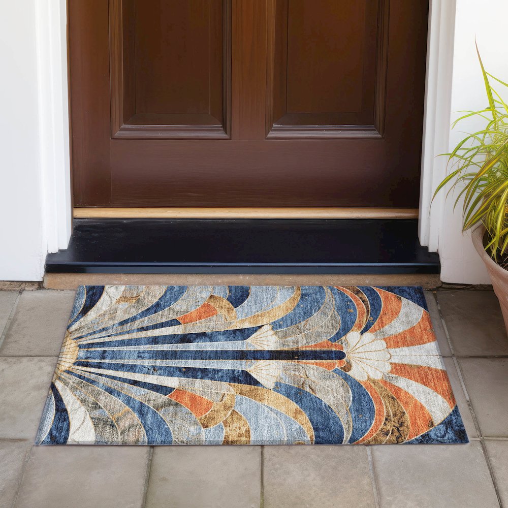 Machine Washable Indoor/Outdoor Chantille ACN2177 Navy 1'8" x 2'6" Rug