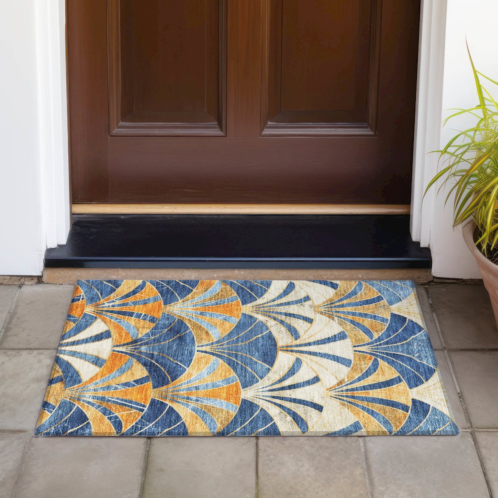 Machine Washable Indoor/Outdoor Chantille ACN2178 Blue 1'8" x 2'6" Rug