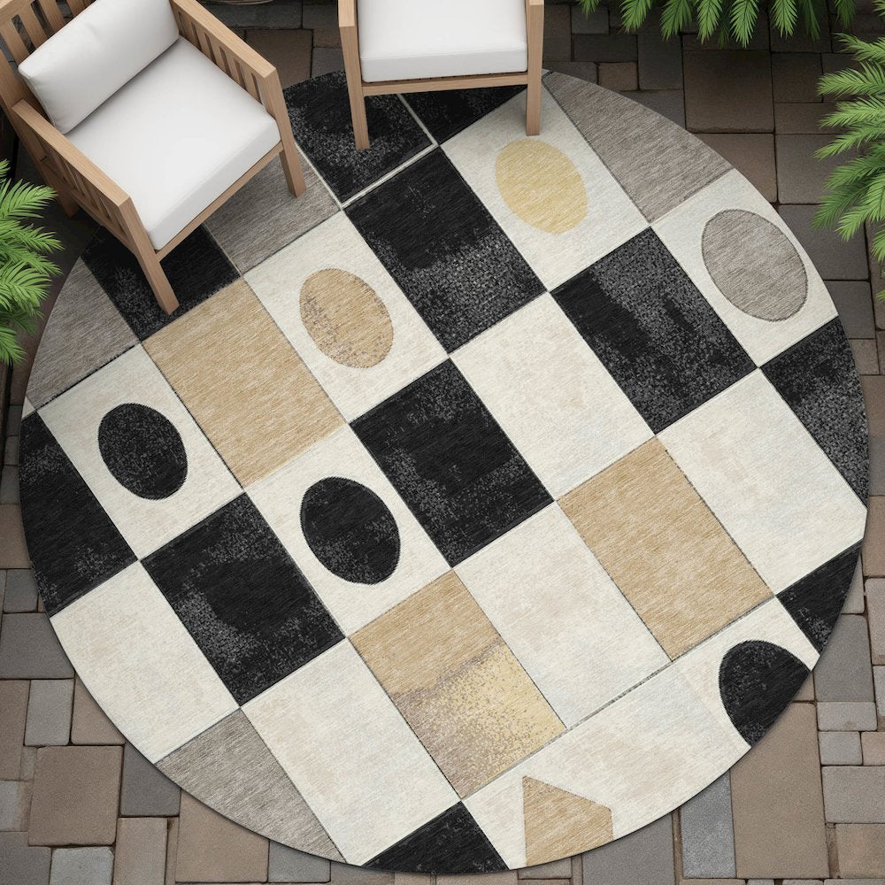 Machine Washable Indoor/Outdoor Chantille ACN2181 Black 8' x 8' Round Rug