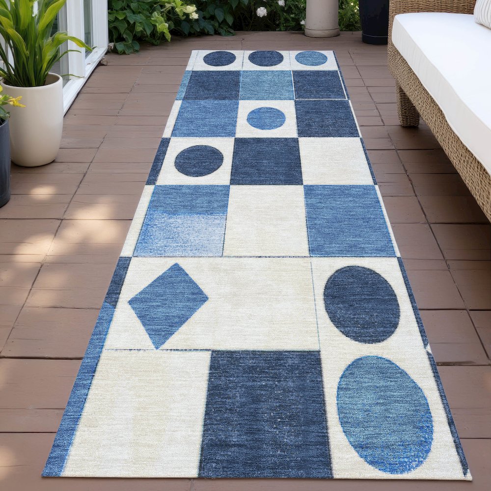Machine Washable Indoor/Outdoor Chantille ACN2181 Blue 2'3" x 7'6" Runner Rug