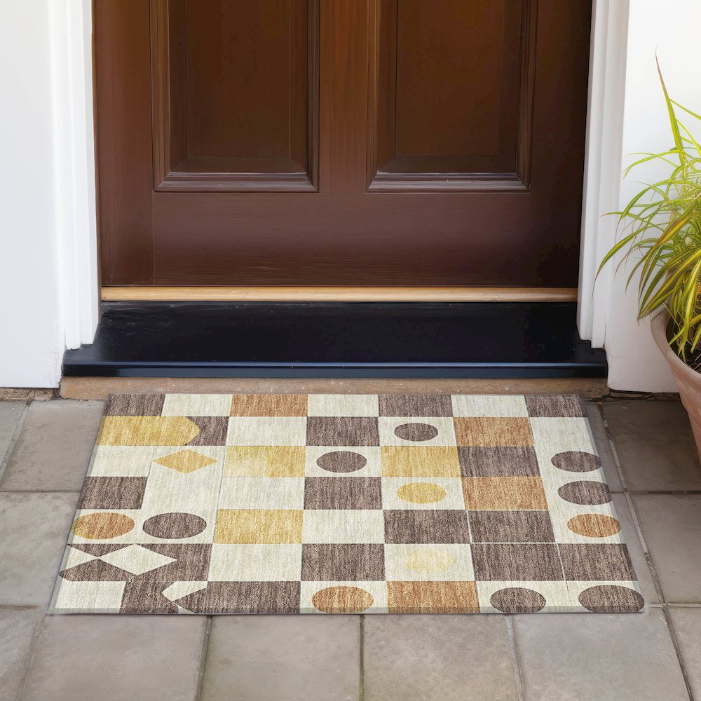 Machine Washable Indoor/Outdoor Chantille ACN2181 Brown 1'8" x 2'6" Rug