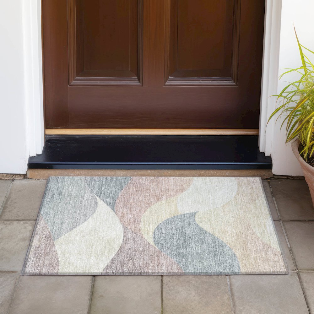 Machine Washable Indoor/Outdoor Chantille ACN2184 Beige 1'8" x 2'6" Rug