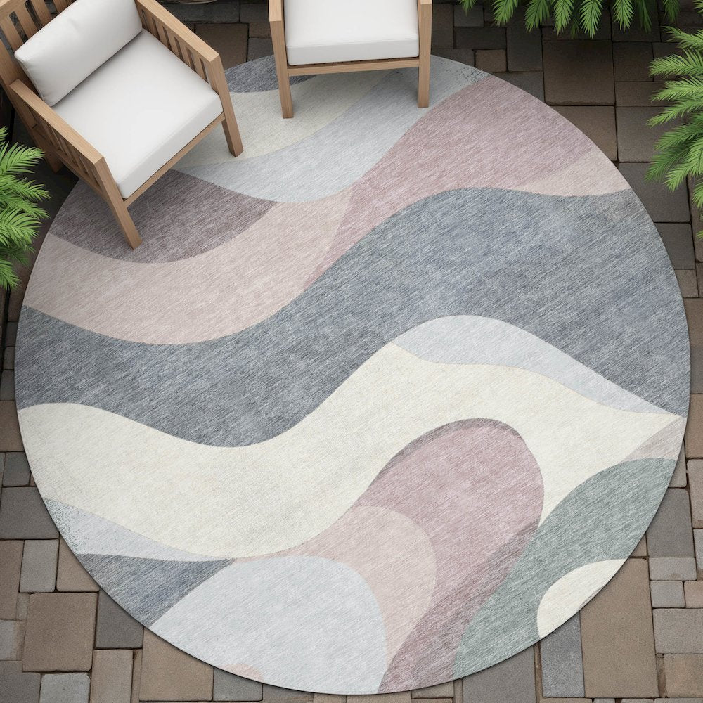 Machine Washable Indoor/Outdoor Chantille ACN2186 Blush 8' x 8' Round Rug