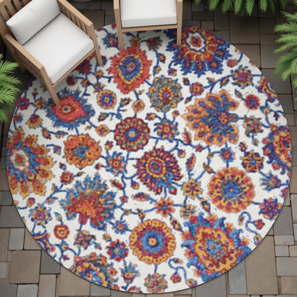 Machine Washable Indoor/Outdoor Chantille ACN2187 Red 8' x 8' Round Rug