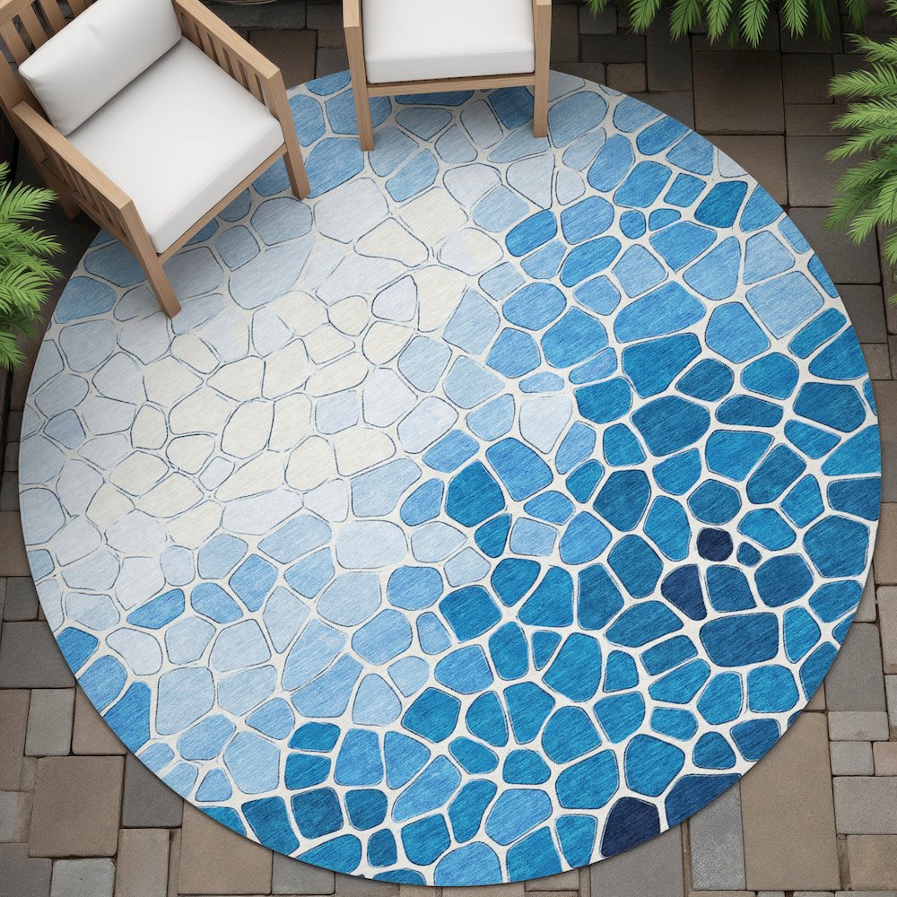 Machine Washable Indoor/Outdoor Chantille ACN2190 Blue 8' x 8' Round Rug