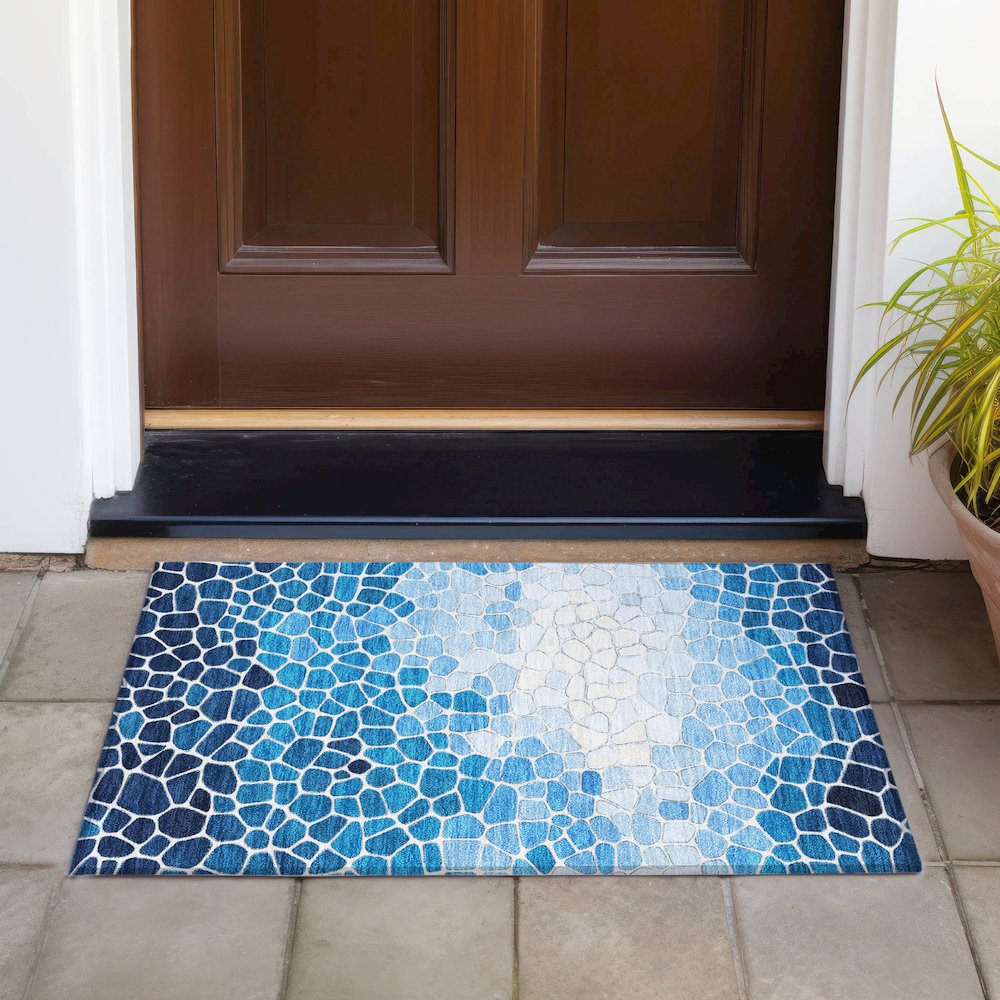 Machine Washable Indoor/Outdoor Chantille ACN2190 Blue 1'8" x 2'6" Rug