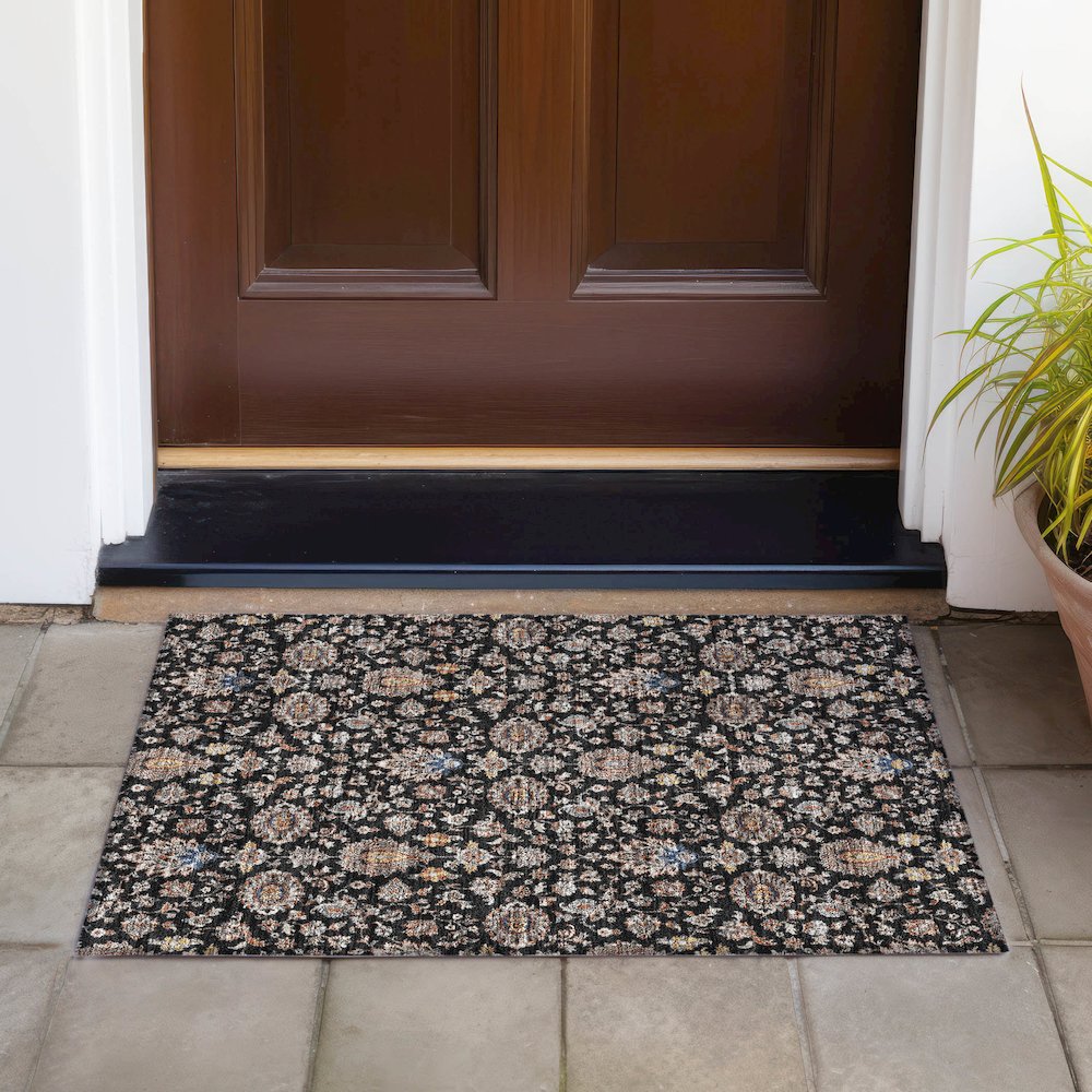Machine Washable Indoor/Outdoor Chantille ACN2192 Black 1'8" x 2'6" Rug