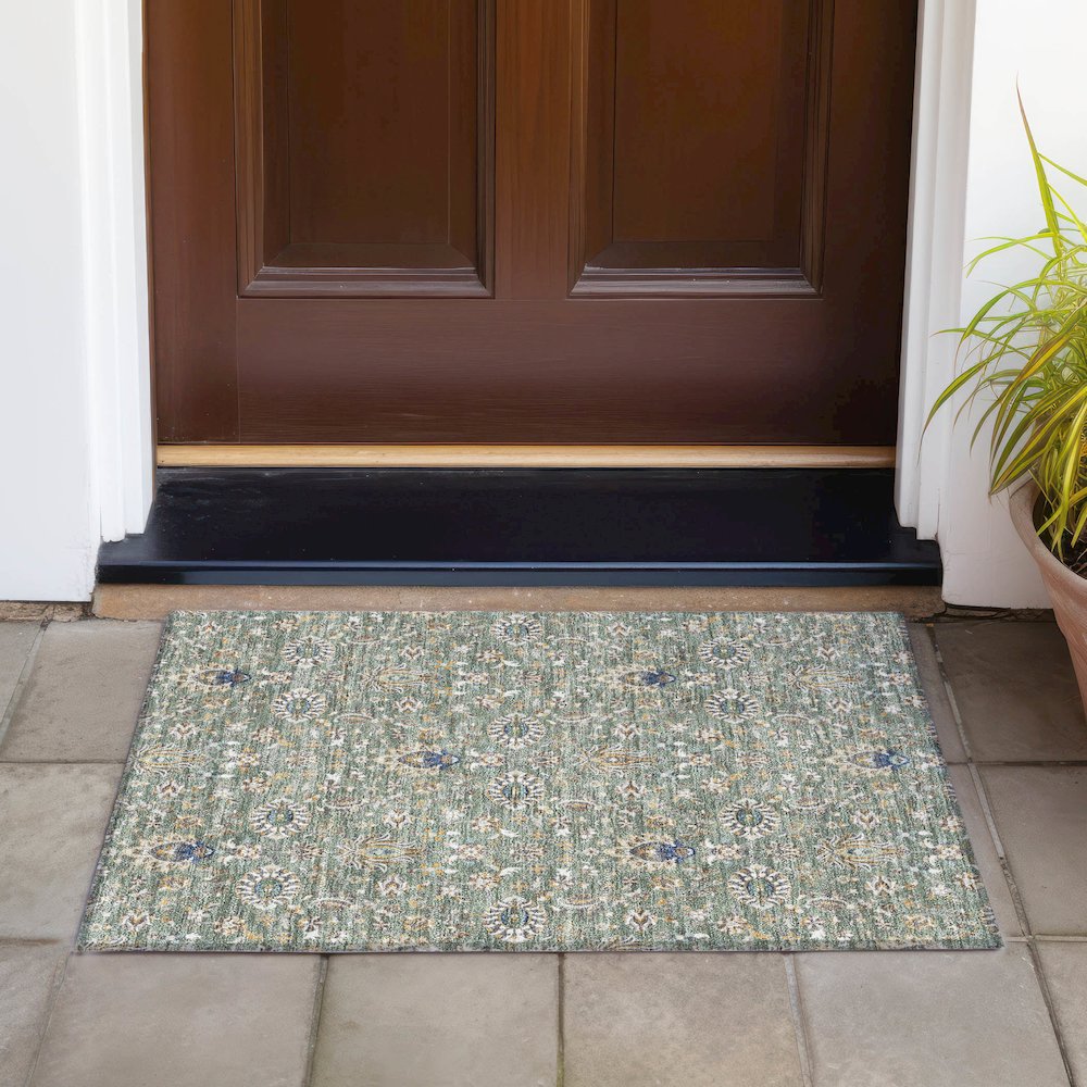 Machine Washable Indoor/Outdoor Chantille ACN2192 Green 1'8" x 2'6" Rug