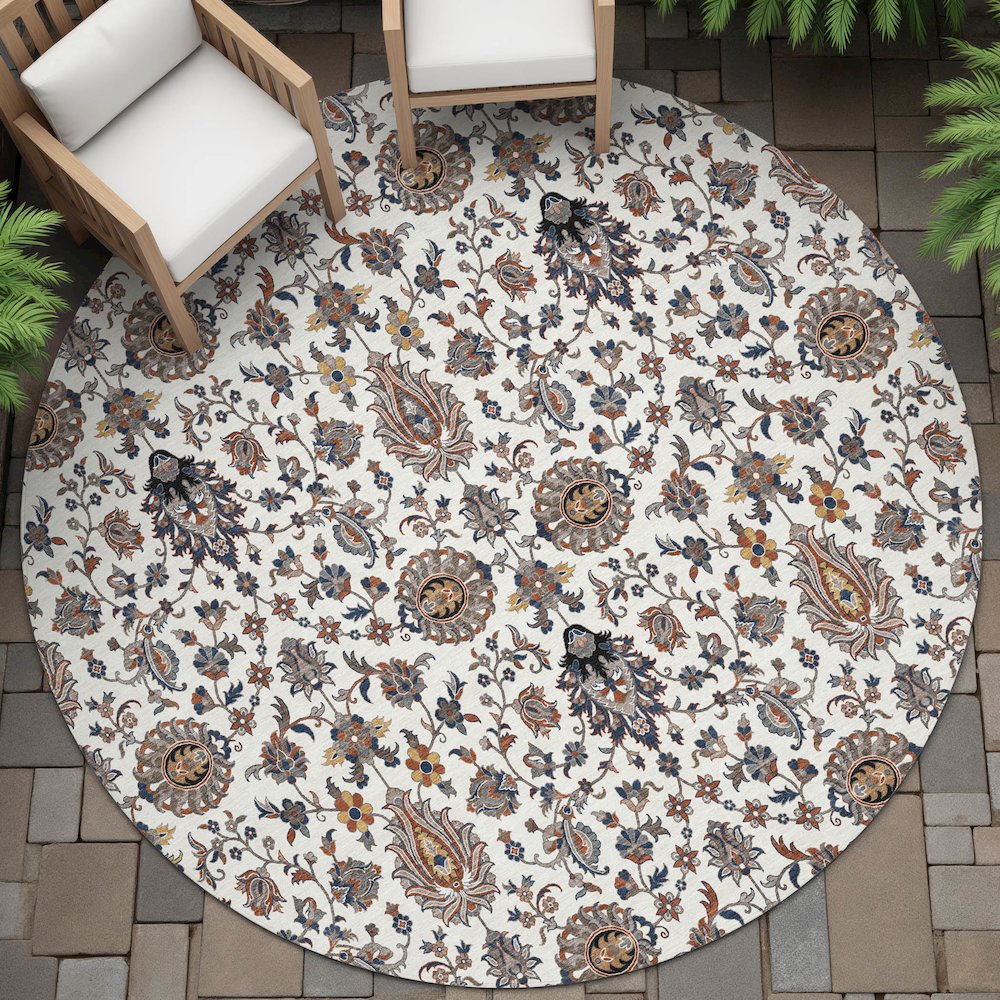 Machine Washable Indoor/Outdoor Chantille ACN2192 Ivory 8' x 8' Round Rug