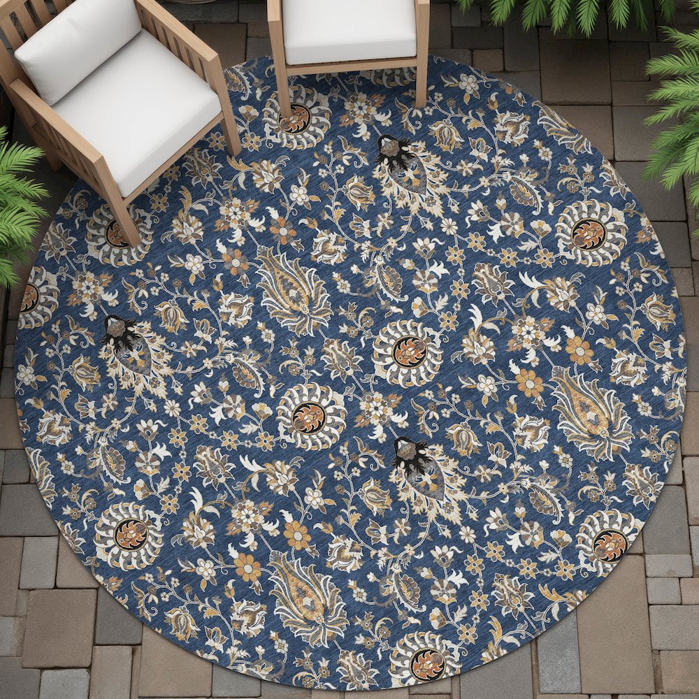 Machine Washable Indoor/Outdoor Chantille ACN2192 Navy 8' x 8' Round Rug