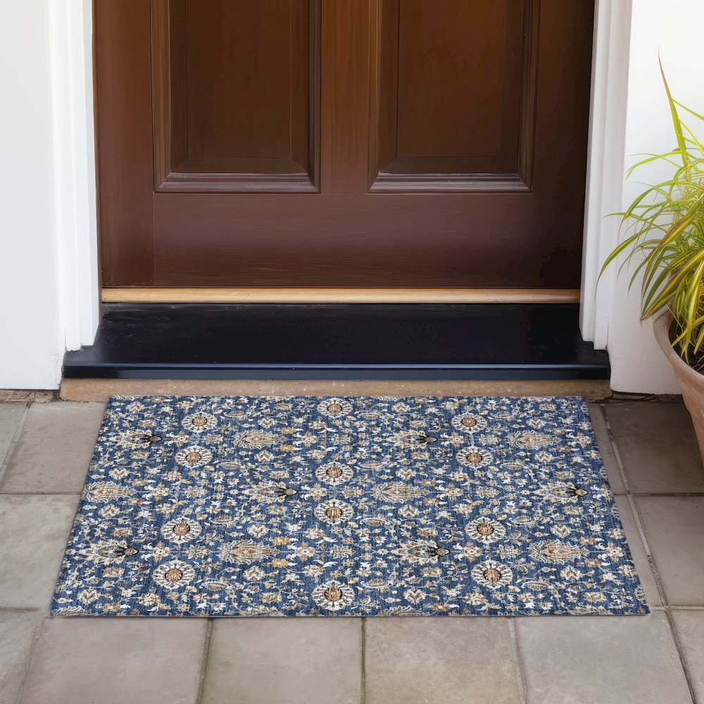 Machine Washable Indoor/Outdoor Chantille ACN2192 Navy 1'8" x 2'6" Rug