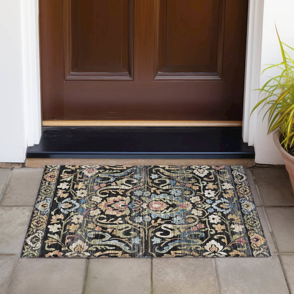 Machine Washable Indoor/Outdoor Chantille ACN2193 Black 1'8" x 2'6" Rug