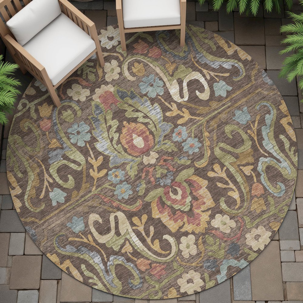 Machine Washable Indoor/Outdoor Chantille ACN2193 Chocolate 8' x 8' Round Rug