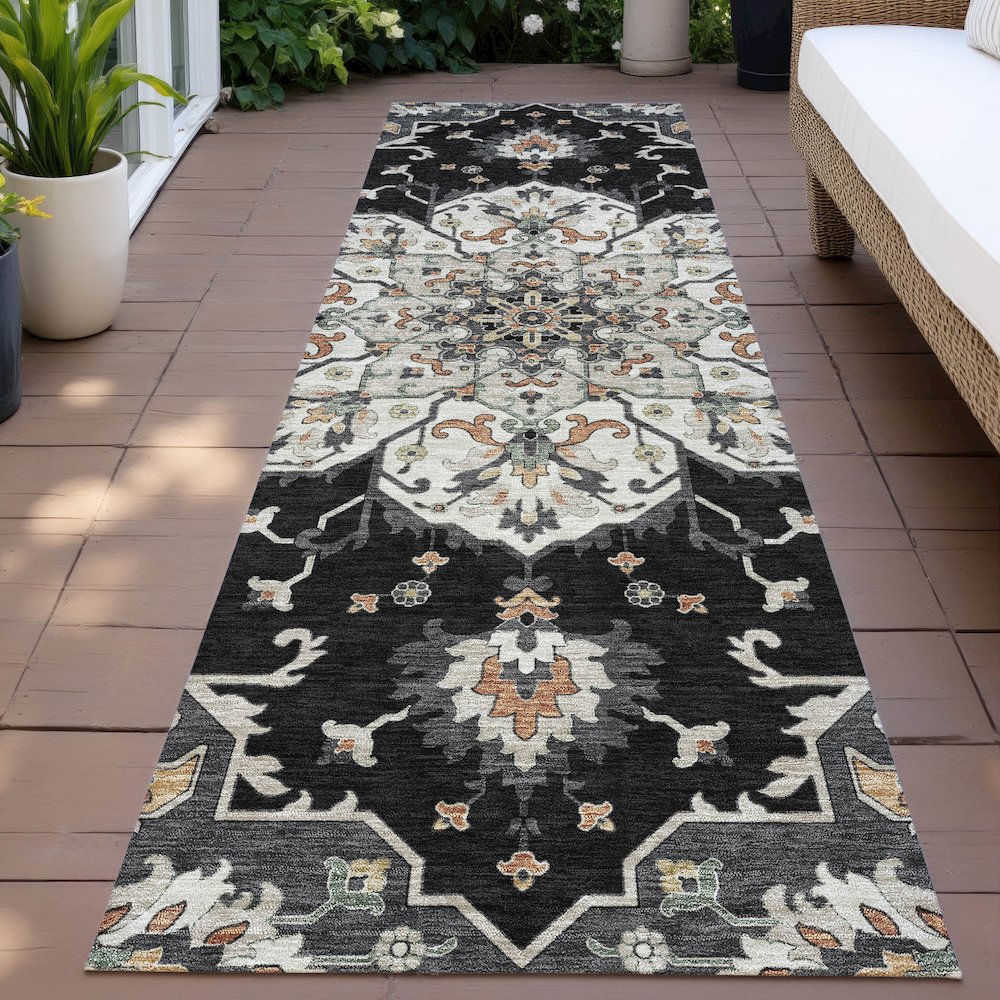 Machine Washable Indoor/Outdoor Chantille ACN2194 Black 2'3" x 7'6" Runner Rug