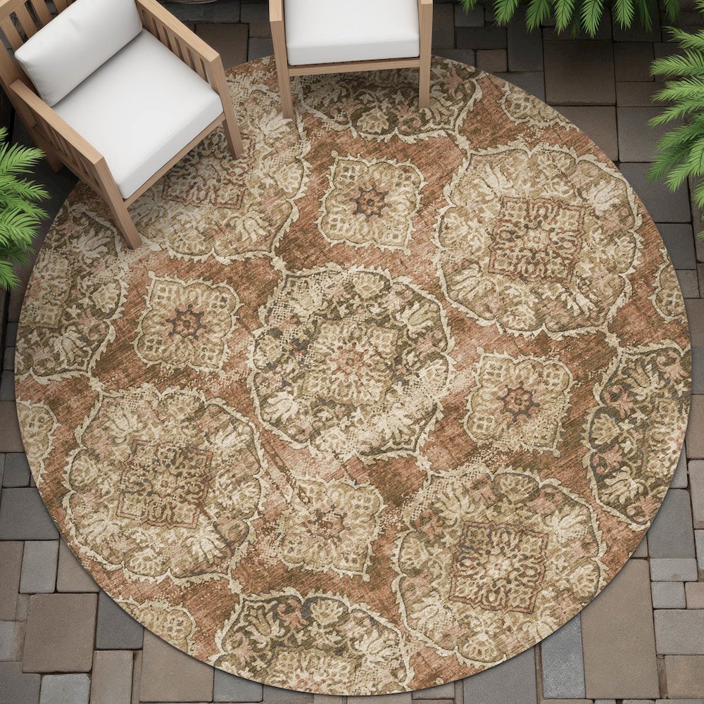 Machine Washable Indoor/Outdoor Chantille ACN2196 Paprika 8' x 8' Round Rug