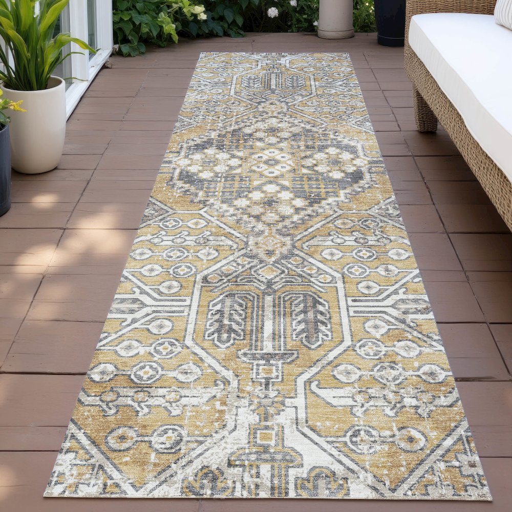 Machine Washable Indoor/Outdoor Chantille ACN2197 Gold 2'3" x 7'6" Runner Rug