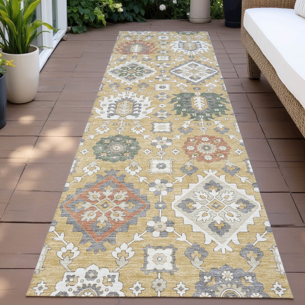 Machine Washable Indoor/Outdoor Chantille ACN2200 Gold 2'3" x 7'6" Runner Rug
