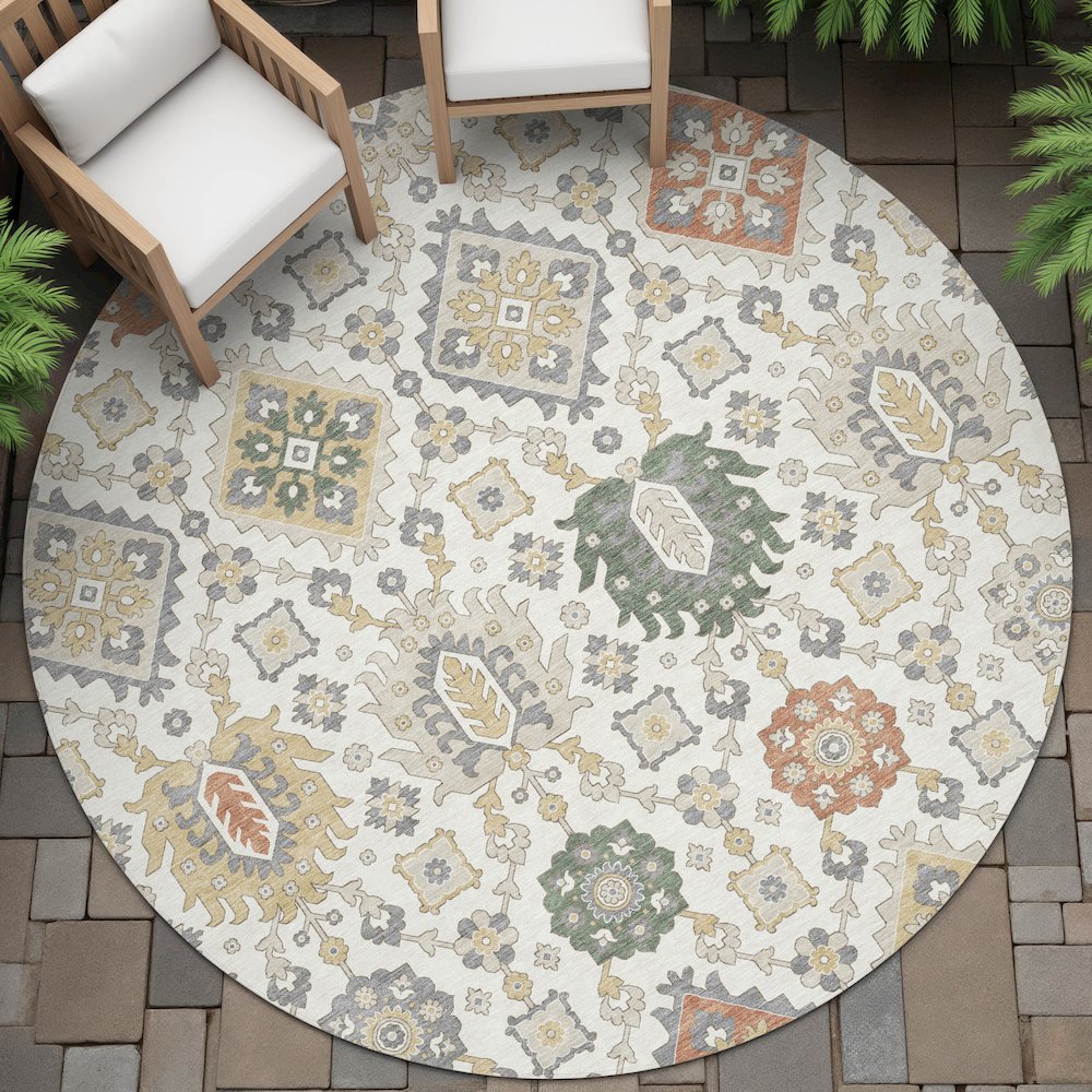 Machine Washable Indoor/Outdoor Chantille ACN2200 Ivory 8' x 8' Round Rug