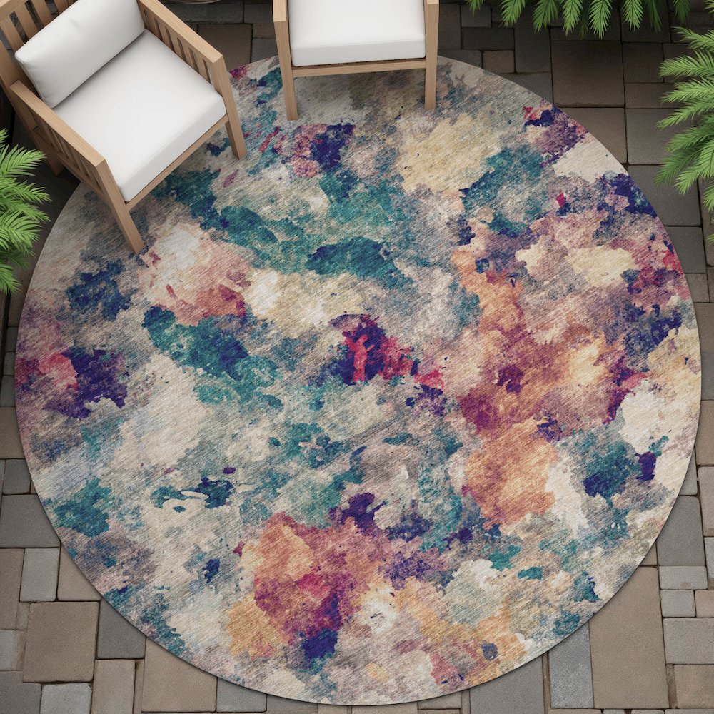 Machine Washable Indoor/Outdoor Chantille ACN2203 Putty 8' x 8' Round Rug