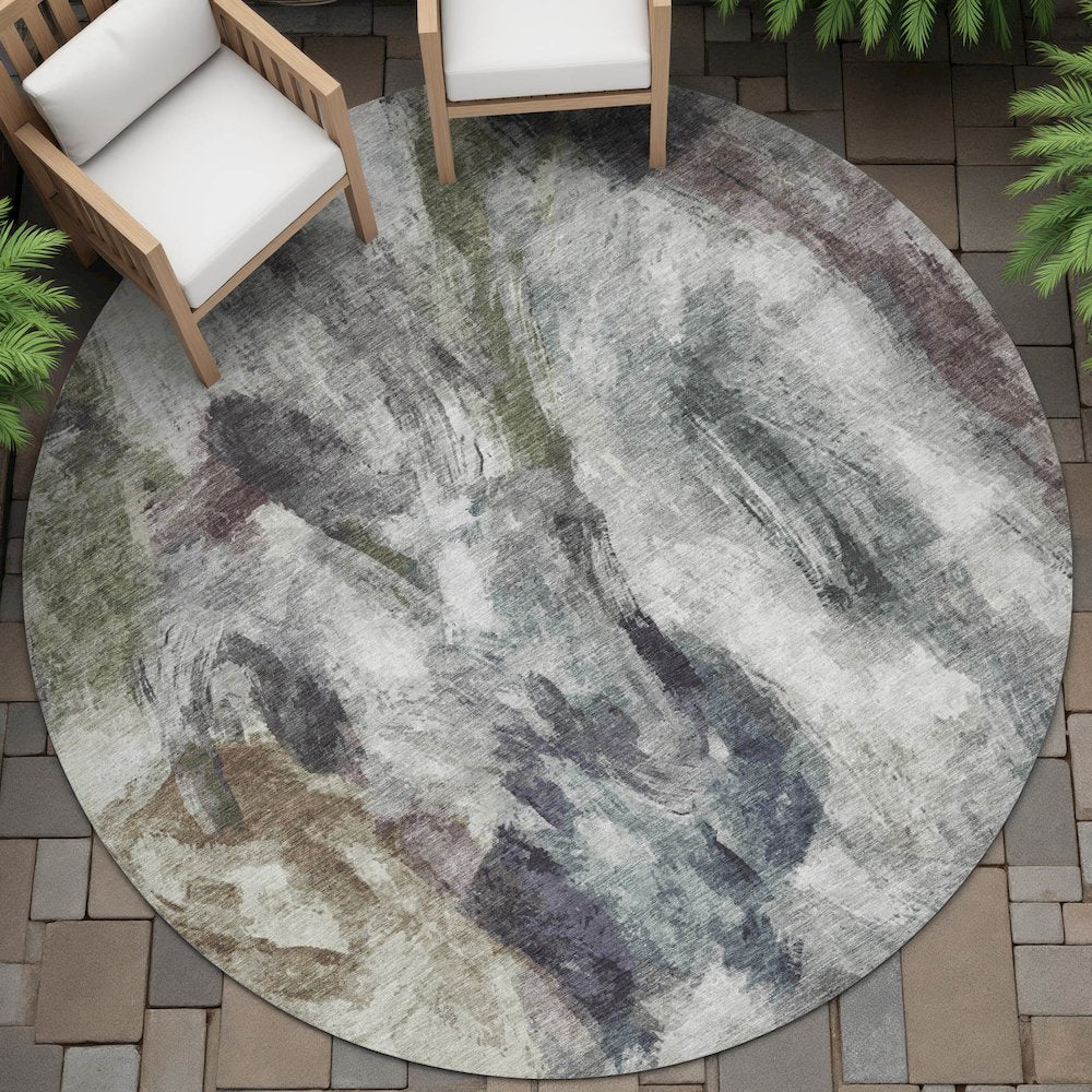 Machine Washable Indoor/Outdoor Chantille ACN2204 Gray 8' x 8' Round Rug