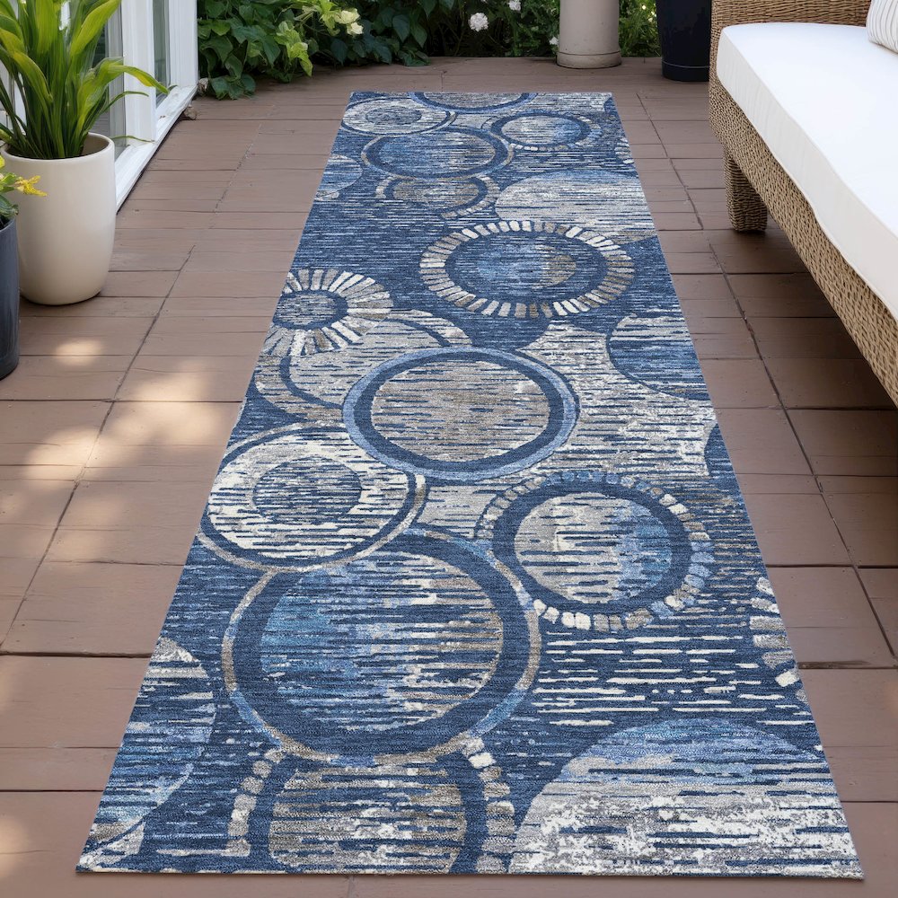 Machine Washable Indoor/Outdoor Chantille ACN2206 Navy 2'3" x 7'6" Runner Rug