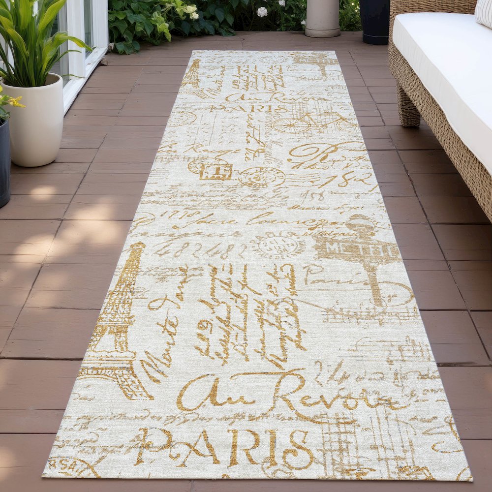 Machine Washable Indoor/Outdoor Chantille ACN2209 Gold 2'3" x 7'6" Runner Rug