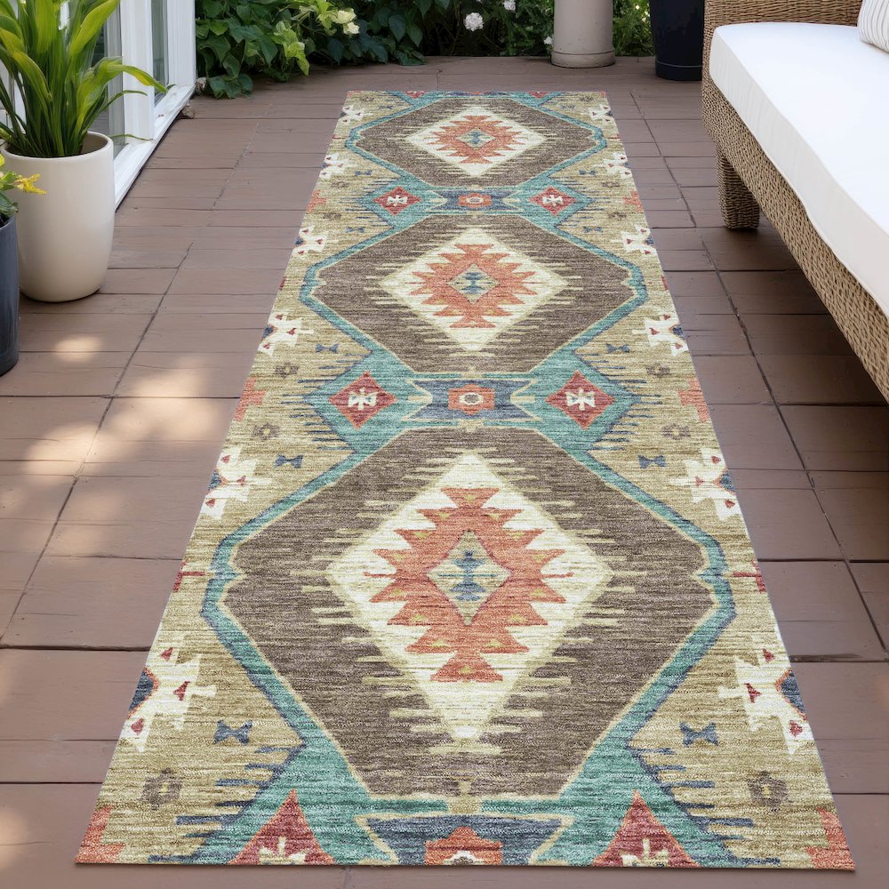 Machine Washable Indoor/Outdoor Chantille ACN2210 Khaki 2'3" x 7'6" Runner Rug