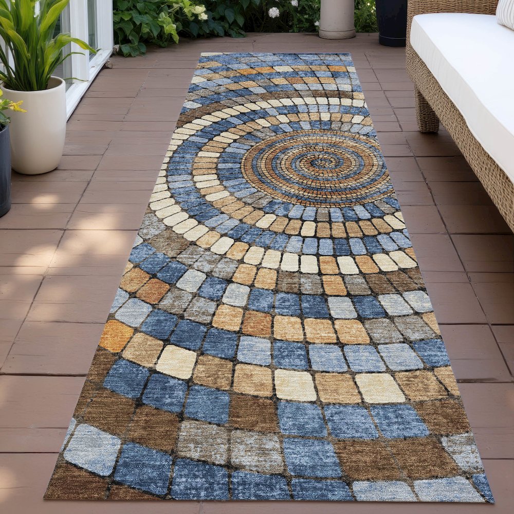 Machine Washable Indoor/Outdoor Chantille ACN2216 Denim 2'3" x 7'6" Runner Rug