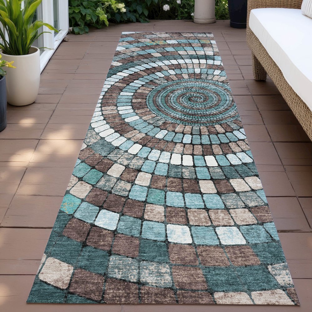 Machine Washable Indoor/Outdoor Chantille ACN2216 Teal 2'3" x 7'6" Runner Rug
