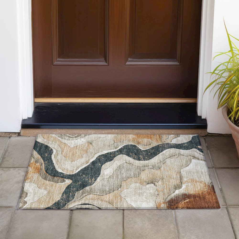 Machine Washable Indoor/Outdoor Chantille ACN2219 Putty 1'8" x 2'6" Rug