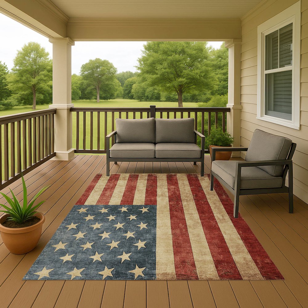 Machine Washable Indoor/Outdoor Americana Red 2'6" x 3'10" Rug