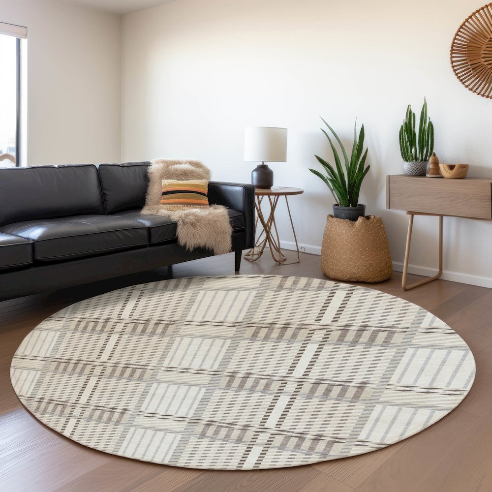 Premium Machine Washable Mayfield AMF1000 Ivory 8' x 8' Round Rug