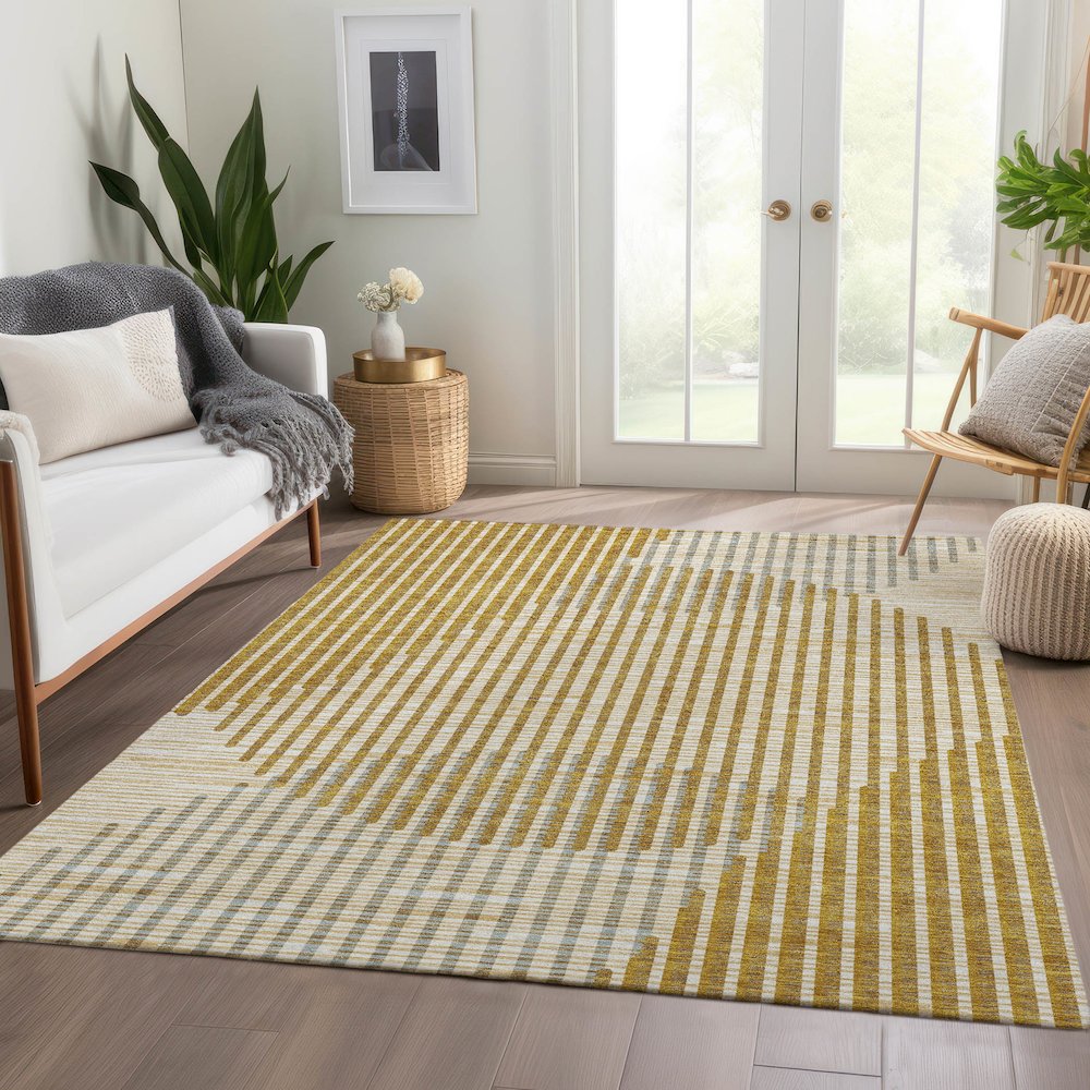 Premium Machine Washable Mayfield AMF1001 Gold 2'6" x 3'10" Rug