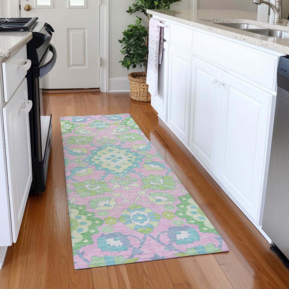 Premium Machine Washable Mayfield AMF1002 Pink 2'3" x 7'6" Runner Rug